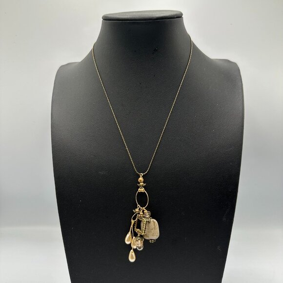 Robin Goodfellow Designs Necklace Gold Tone Charm Cluster Pendant Dangle Beads - Picture 1 of 10